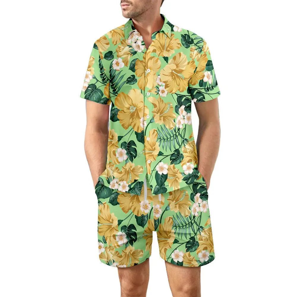 Men's Beach Suit: Printed Shirt & Drawstring Shorts - Xandu Limited