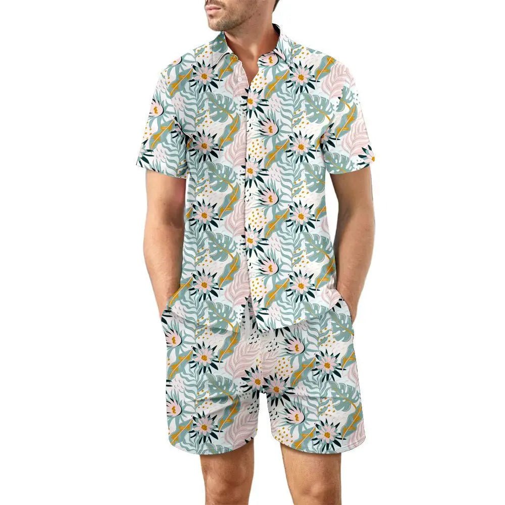 Men's Beach Suit: Printed Shirt & Drawstring Shorts - Xandu Limited