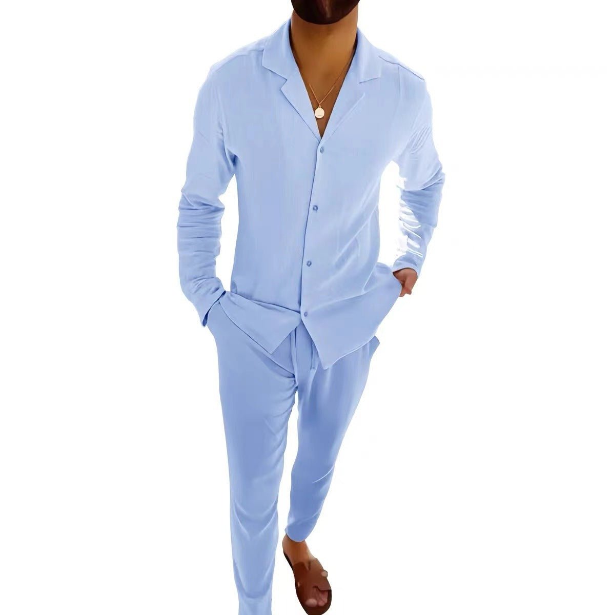 Men's Casual Long - Sleeved Suit – Stylish Shirt & Slim - Fit Trousers - Xandu Limited