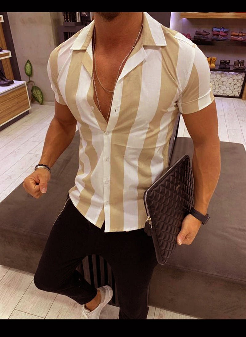 Men's Color Block Striped Short Sleeve Button - Up Shirt - Slim Fit - Xandu Limited