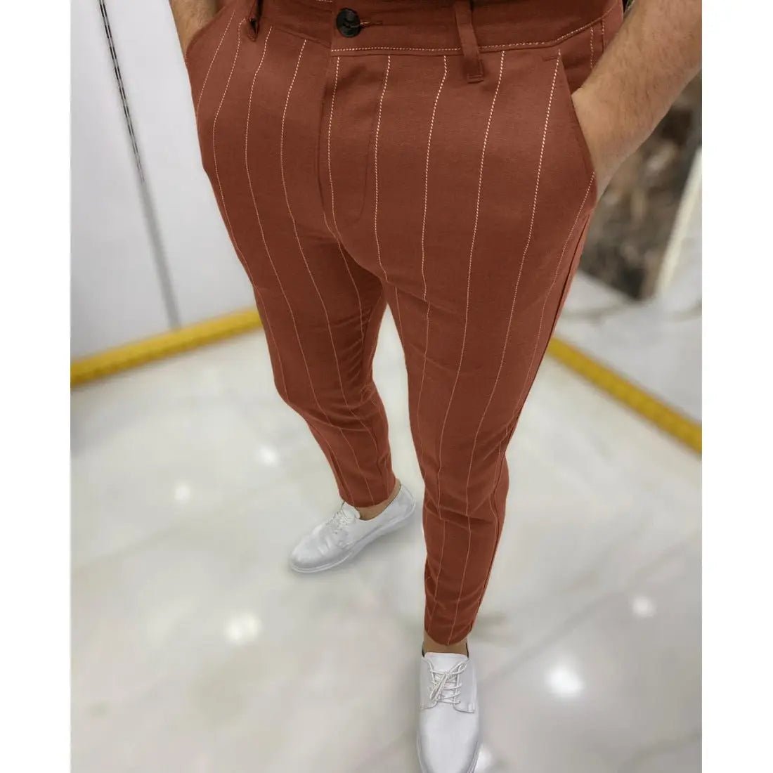 Men's Dotted Stripe Casual Ankle Banded Pants - Xandu Limited