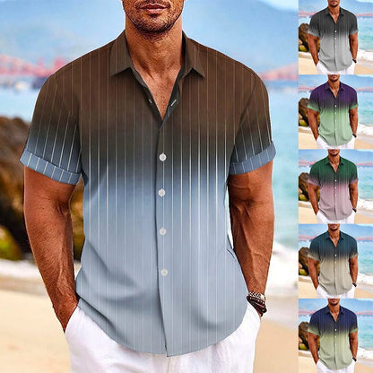 Men's Gradient Striped Beach Shirt – Summer Fashion Short Sleeve Top - Xandu Limited