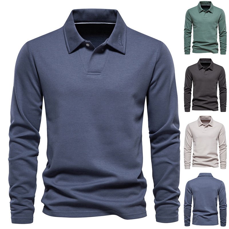 Men's Long - Sleeved Polo Shirt – Stylish, Casual Solid Color Top - Xandu Limited