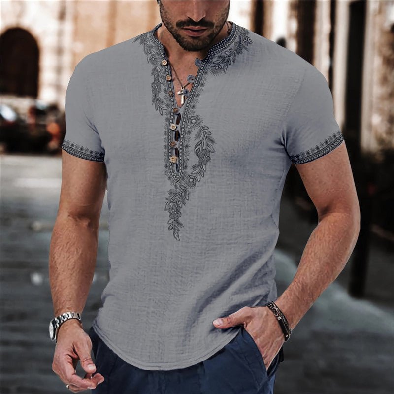 Men's Summer 7 Buckle Loop Stand Collar Short Sleeve Shirt - Xandu Limited