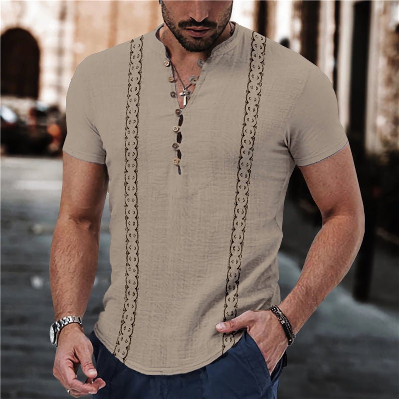 Men's Summer 7 Buckle Loop Stand Collar Short Sleeve Shirt - Xandu Limited