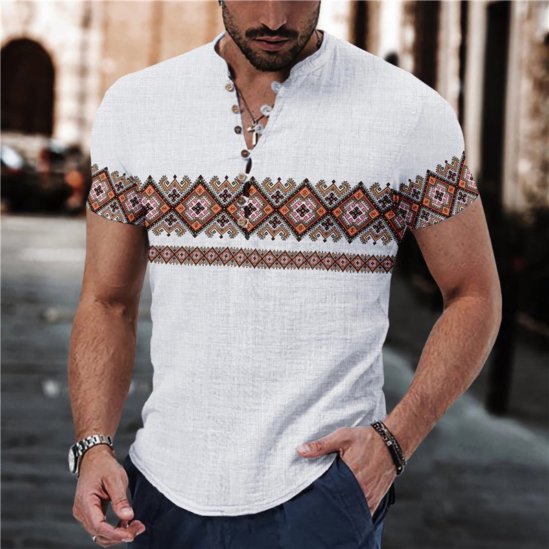 Men's Summer 7 Buckle Loop Stand Collar Short Sleeve Shirt - Xandu Limited