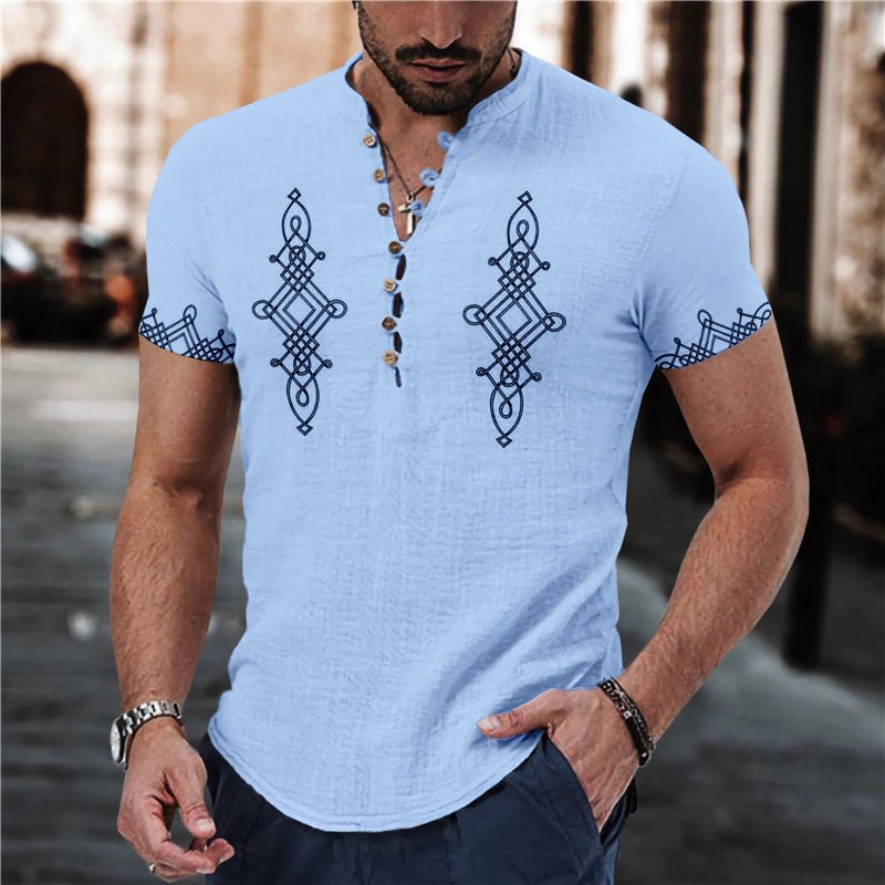 Men's Summer 7 Buckle Loop Stand Collar Short Sleeve Shirt - Xandu Limited