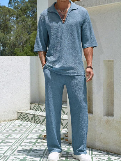 Men's Summer Commuter Suit – Short - Sleeved Top & Straight Trousers - Xandu Limited