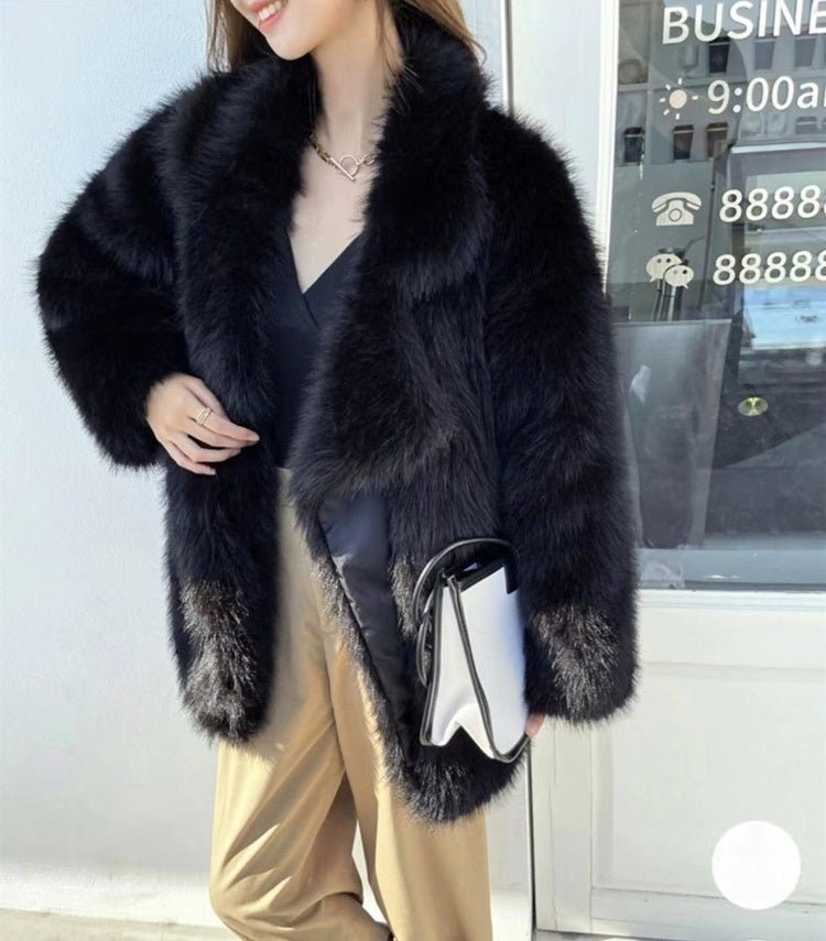 Mid - Length Artificial Wool Coat – Loose Fit with Large Lapel Design - Xandu Limited