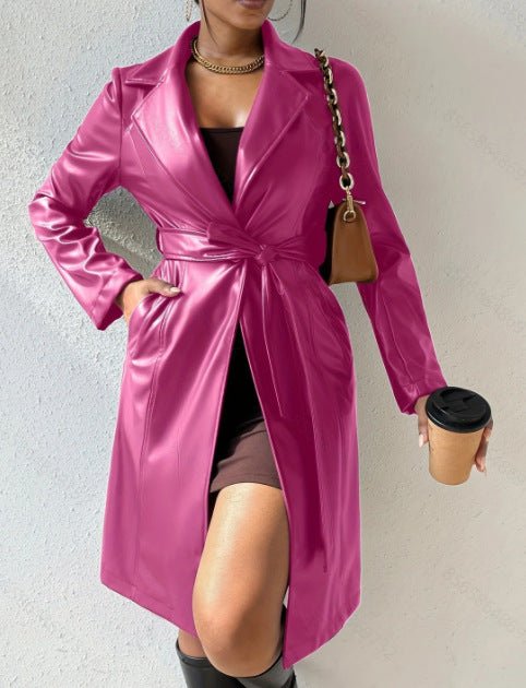 PU Leather Trench Coat – Slim Fit Long Jacket with Pockets for Women - Xandu Limited