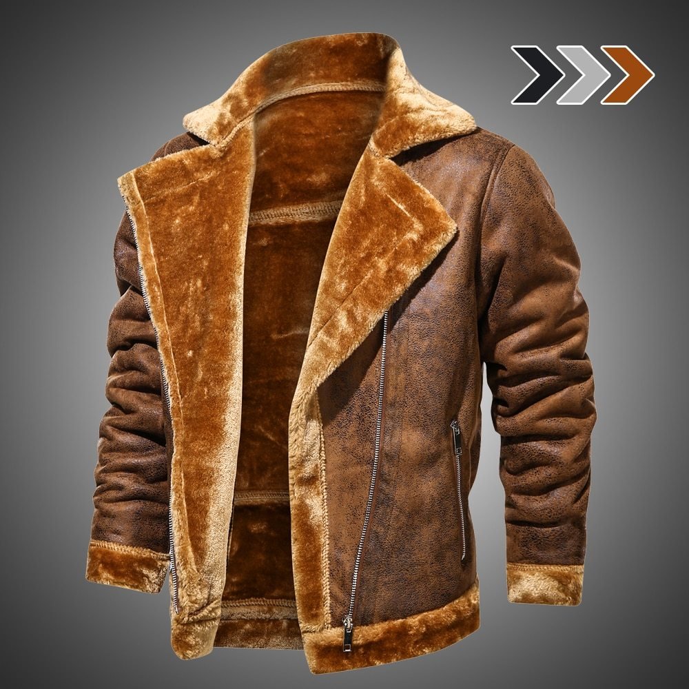 Retro Suede Leather Jacket – Men’s Warm Winter Outerwear Style - Xandu Limited