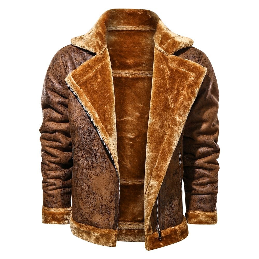 Retro Suede Leather Jacket – Men’s Warm Winter Outerwear Style - Xandu Limited