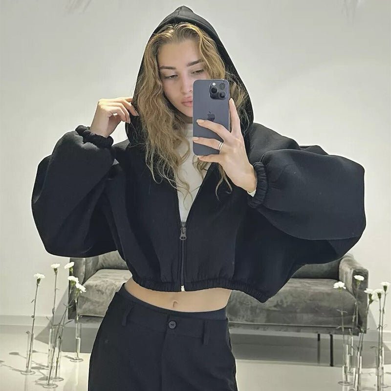 Solid Color Hooded Jacket – Y2K Zip - Up Sweatshirt for Women’s Fashion - Xandu Limited