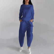 Solid Color Womens sweatsuit Long Sleeve Back Slit Top with Pockets & Loose Trousers - Xandu Limited