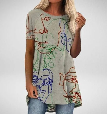 Summer Graffiti Print Short - Sleeved Round Neck Mid - Length T-Shirt Women - Xandu Limited