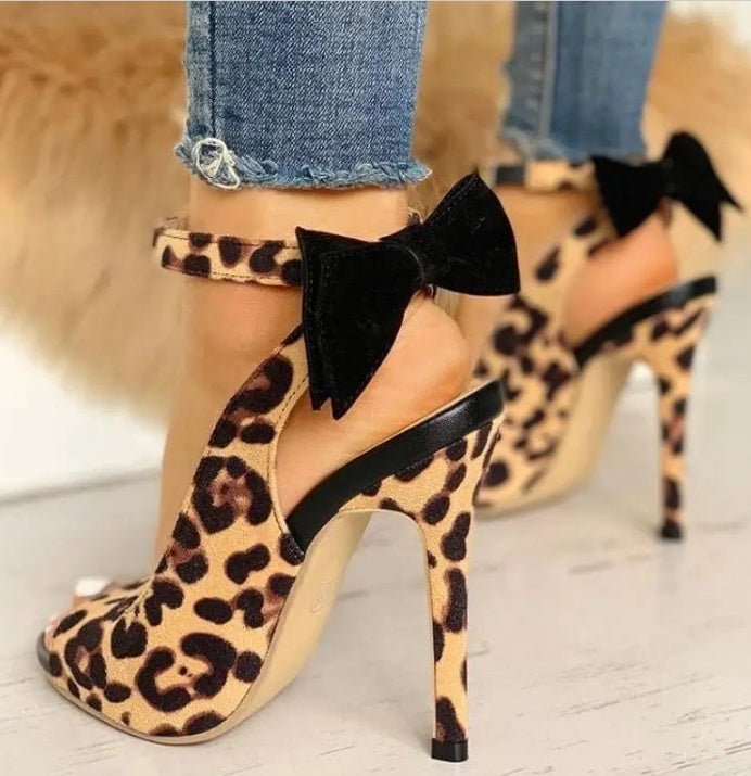 Summer Plus Size Sexy Stiletto Heel Sweet Bow Peep Toe Suede Sandals - Xandu Limited