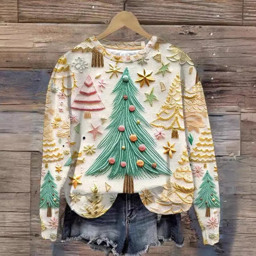 Unisex Christmas Tree Pullover – Loose Fit Round Neck Holiday Sweater - Xandu Limited