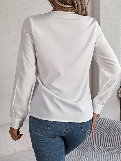 V - Neck Long Sleeve Blouse – Elegant Solid Office Wear for Women - Xandu Limited