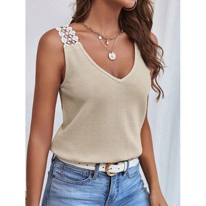 Waffle V - Neck Lace Tank Top – Sleeveless Summer Shirt for Women - Xandu Limited