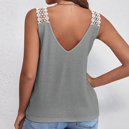 Waffle V - Neck Lace Tank Top – Sleeveless Summer Shirt for Women - Xandu Limited