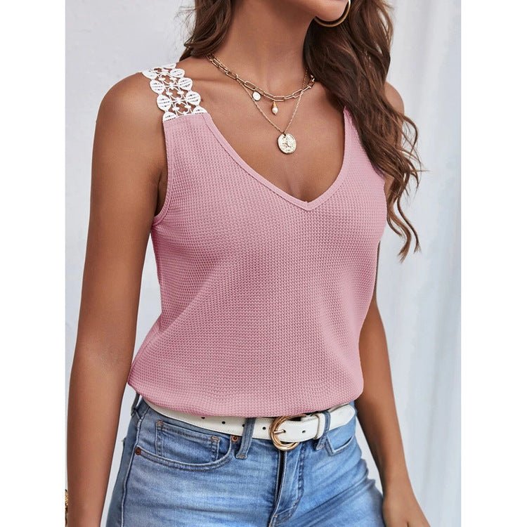 Waffle V - Neck Lace Tank Top – Sleeveless Summer Shirt for Women - Xandu Limited