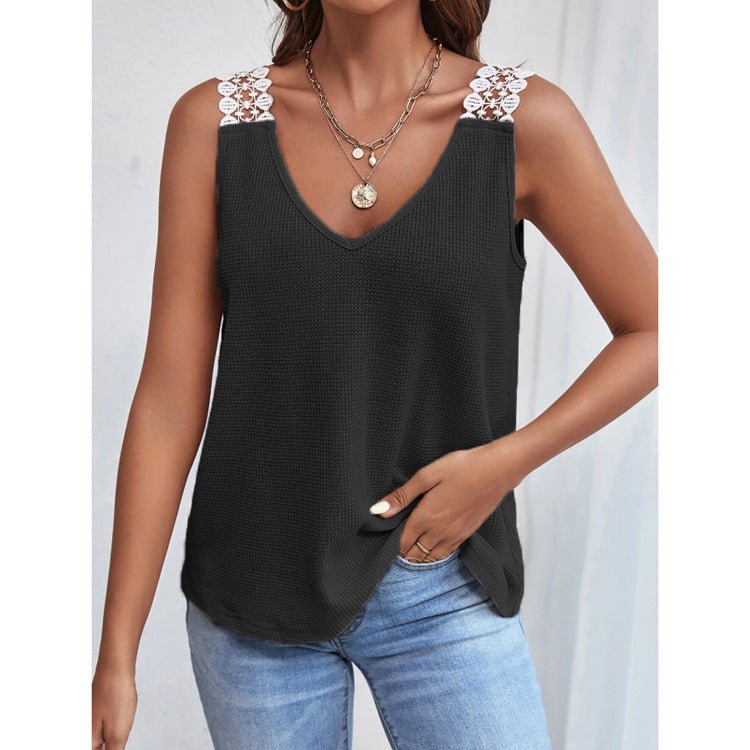 Waffle V - Neck Lace Tank Top – Sleeveless Summer Shirt for Women - Xandu Limited