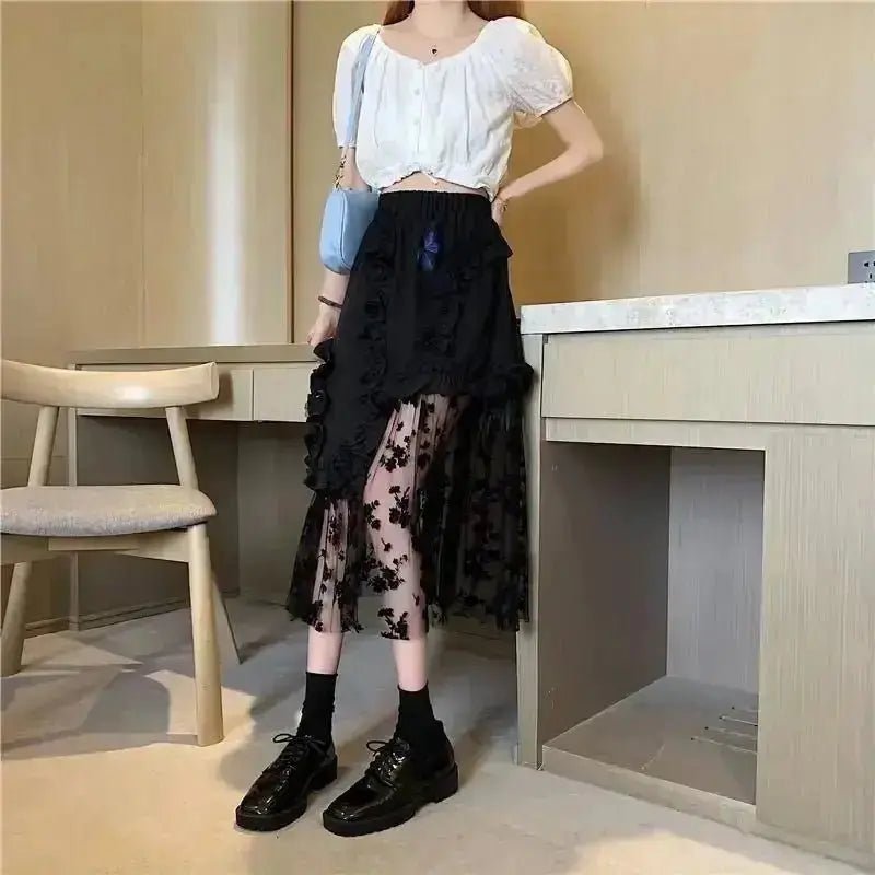 Women's Black Lace Patchwork Skirt - Xandu Limited