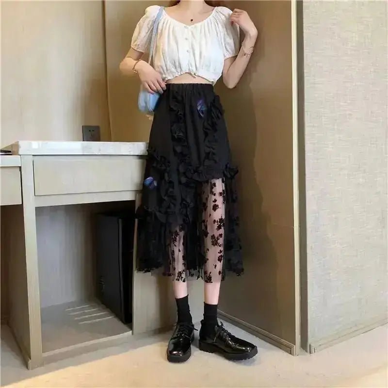 Women's Black Lace Patchwork Skirt - Xandu Limited