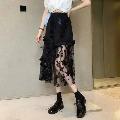 Women's Black Lace Patchwork Skirt - Xandu Limited