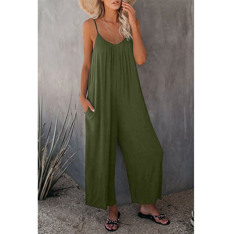 Women's Loose Sleeveless Jumpsuit – Casual Summer Romper with Pockets - Xandu Limited