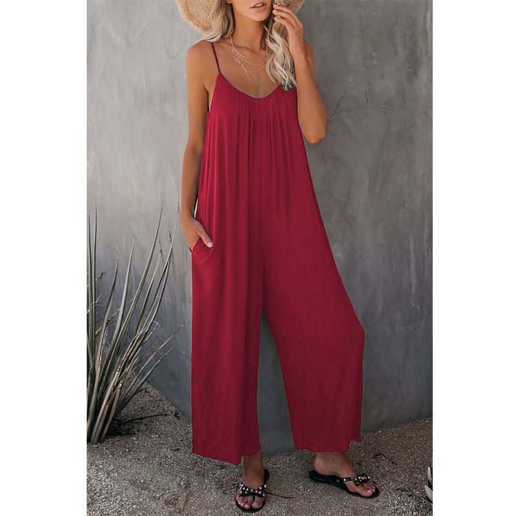 Women's Loose Sleeveless Jumpsuit – Casual Summer Romper with Pockets - Xandu Limited