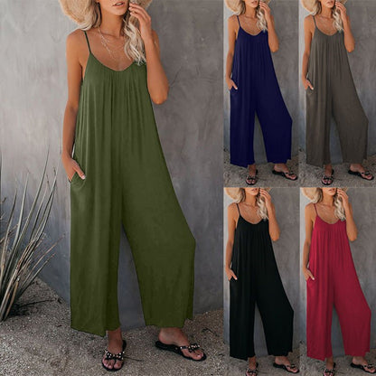 Women's Loose Sleeveless Jumpsuit – Casual Summer Romper with Pockets - Xandu Limited