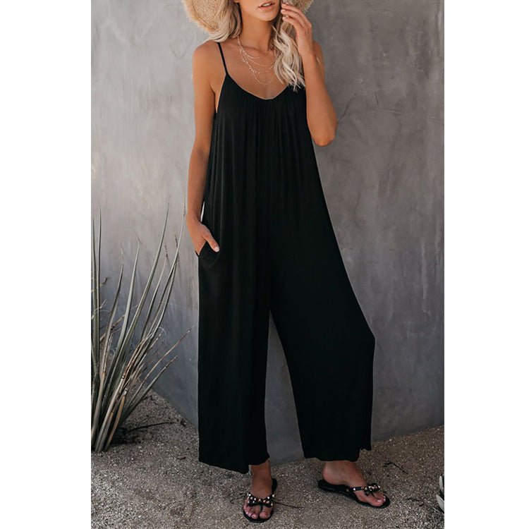 Women's Loose Sleeveless Jumpsuit – Casual Summer Romper with Pockets - Xandu Limited