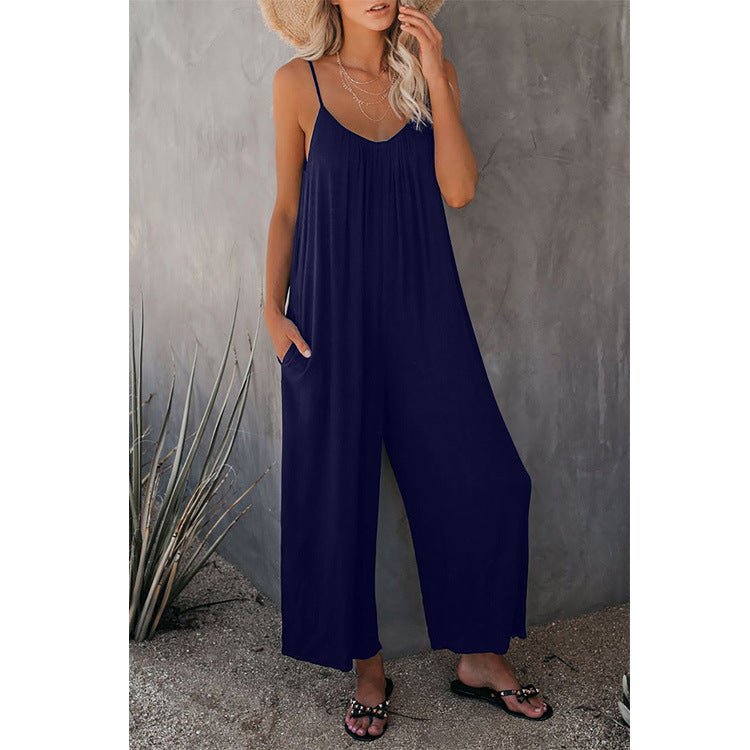 Women's Loose Sleeveless Jumpsuit – Casual Summer Romper with Pockets - Xandu Limited