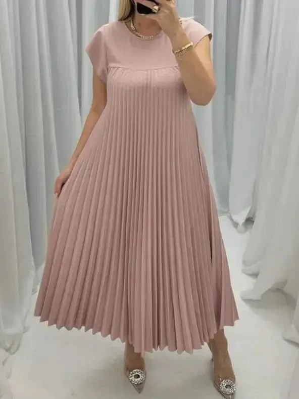 Women's Short Sleeve Pleated Long Dress - Xandu Limited