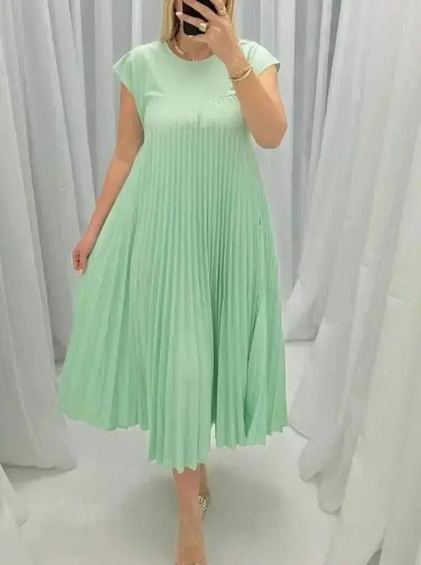 Women's Short Sleeve Pleated Long Dress - Xandu Limited