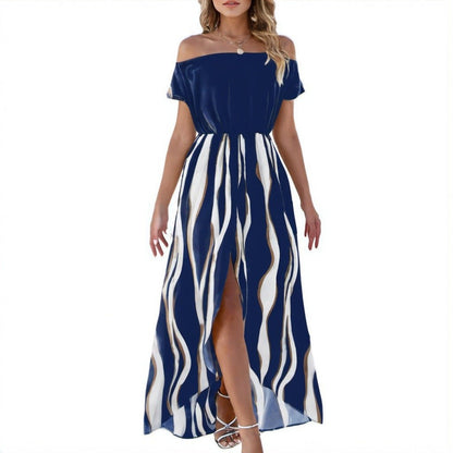 Zebra Pattern Off - Shoulder Dress – Waist - Trimming Short - Sleeve Style - Xandu Limited