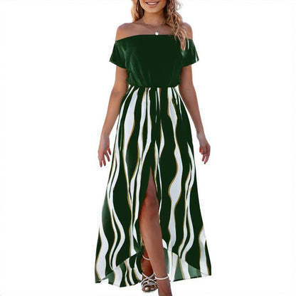 Zebra Pattern Off - Shoulder Dress – Waist - Trimming Short - Sleeve Style - Xandu Limited