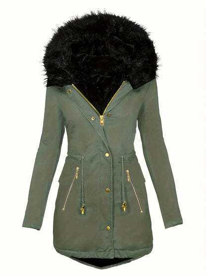 Zipper Faux Fur Coat – Long Sleeve with Decorative Hooded Hat - Xandu Limited