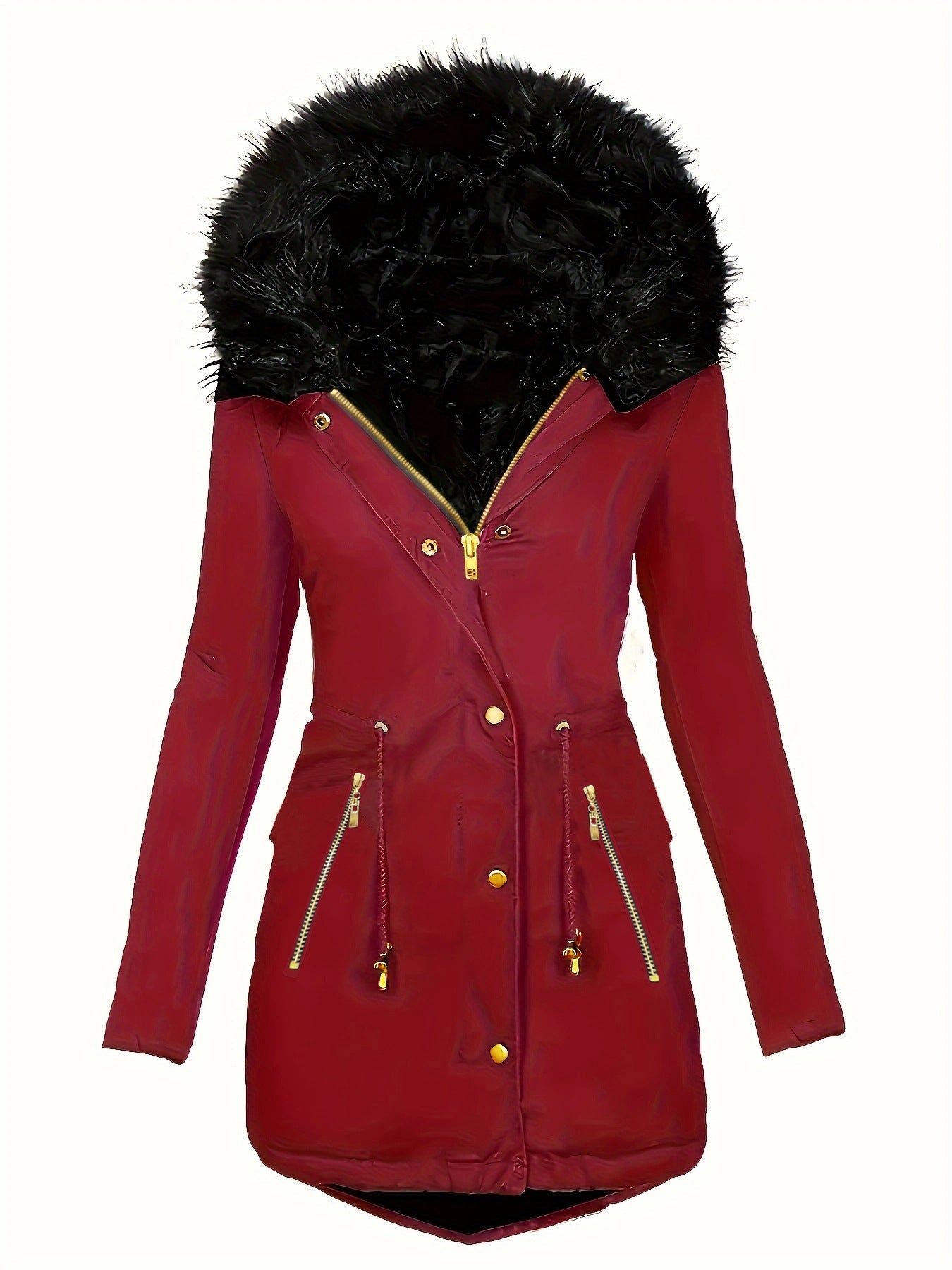 Zipper Faux Fur Coat – Long Sleeve with Decorative Hooded Hat - Xandu Limited