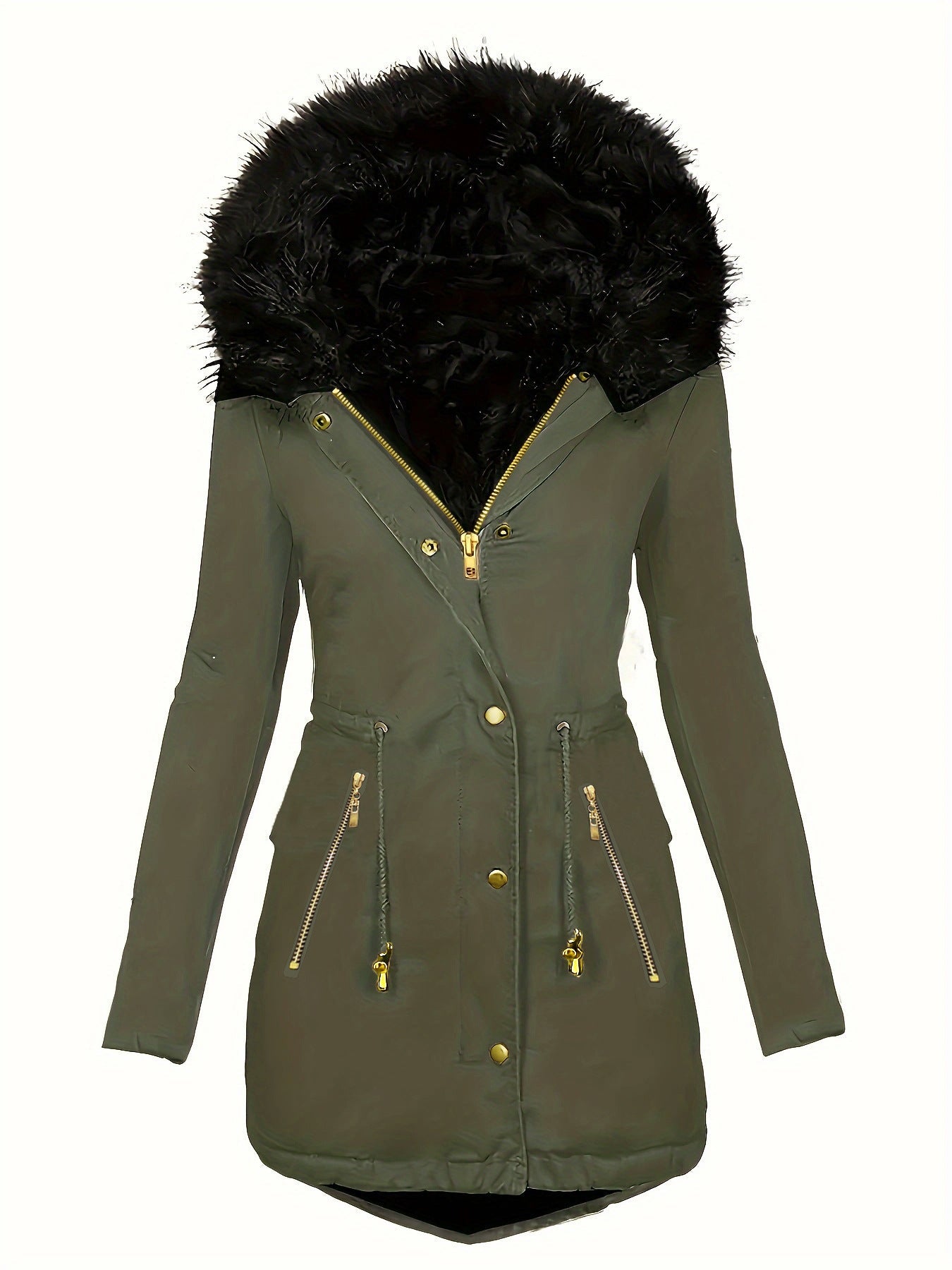 Zipper Faux Fur Coat – Long Sleeve with Decorative Hooded Hat - Xandu Limited