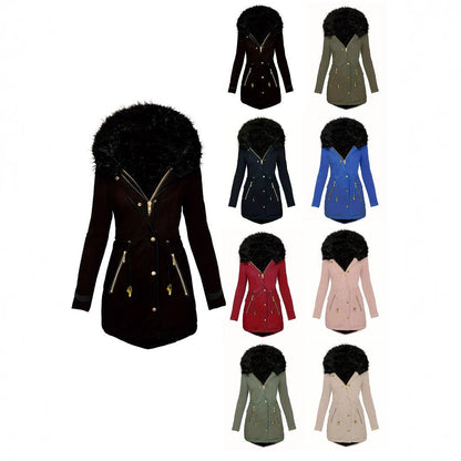 Zipper Faux Fur Coat – Long Sleeve with Decorative Hooded Hat - Xandu Limited