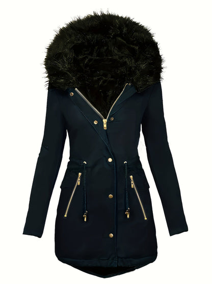 Zipper Faux Fur Coat – Long Sleeve with Decorative Hooded Hat - Xandu Limited