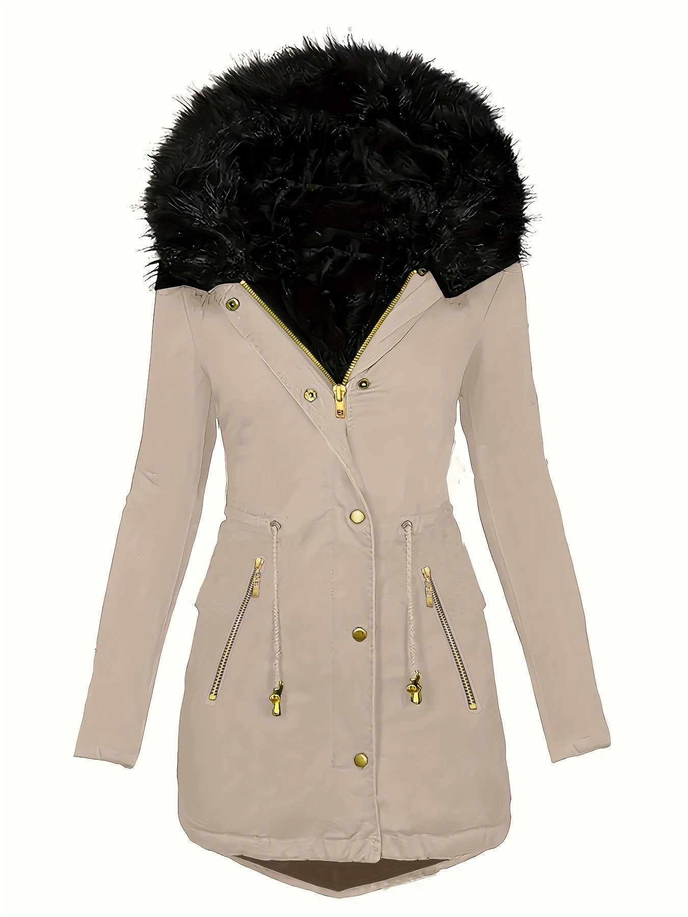 Zipper Faux Fur Coat – Long Sleeve with Decorative Hooded Hat - Xandu Limited